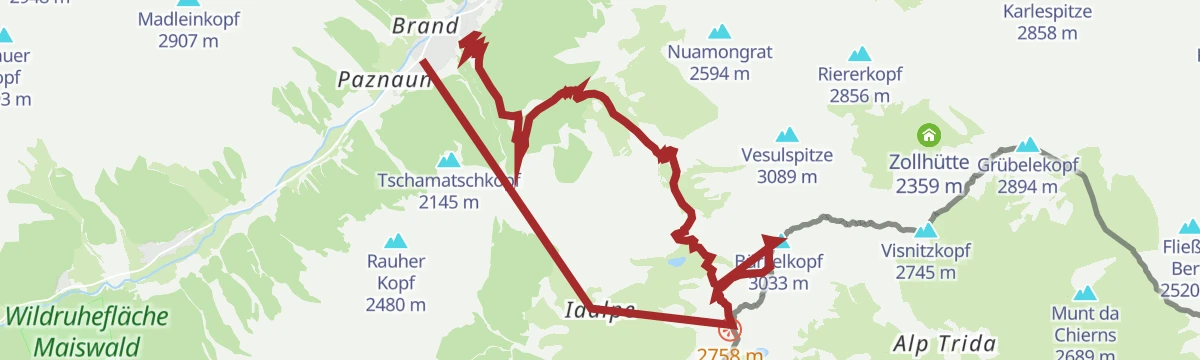 Route map: Bike & Hike Ischgl - Bürkelkopf (Velill-Trail)